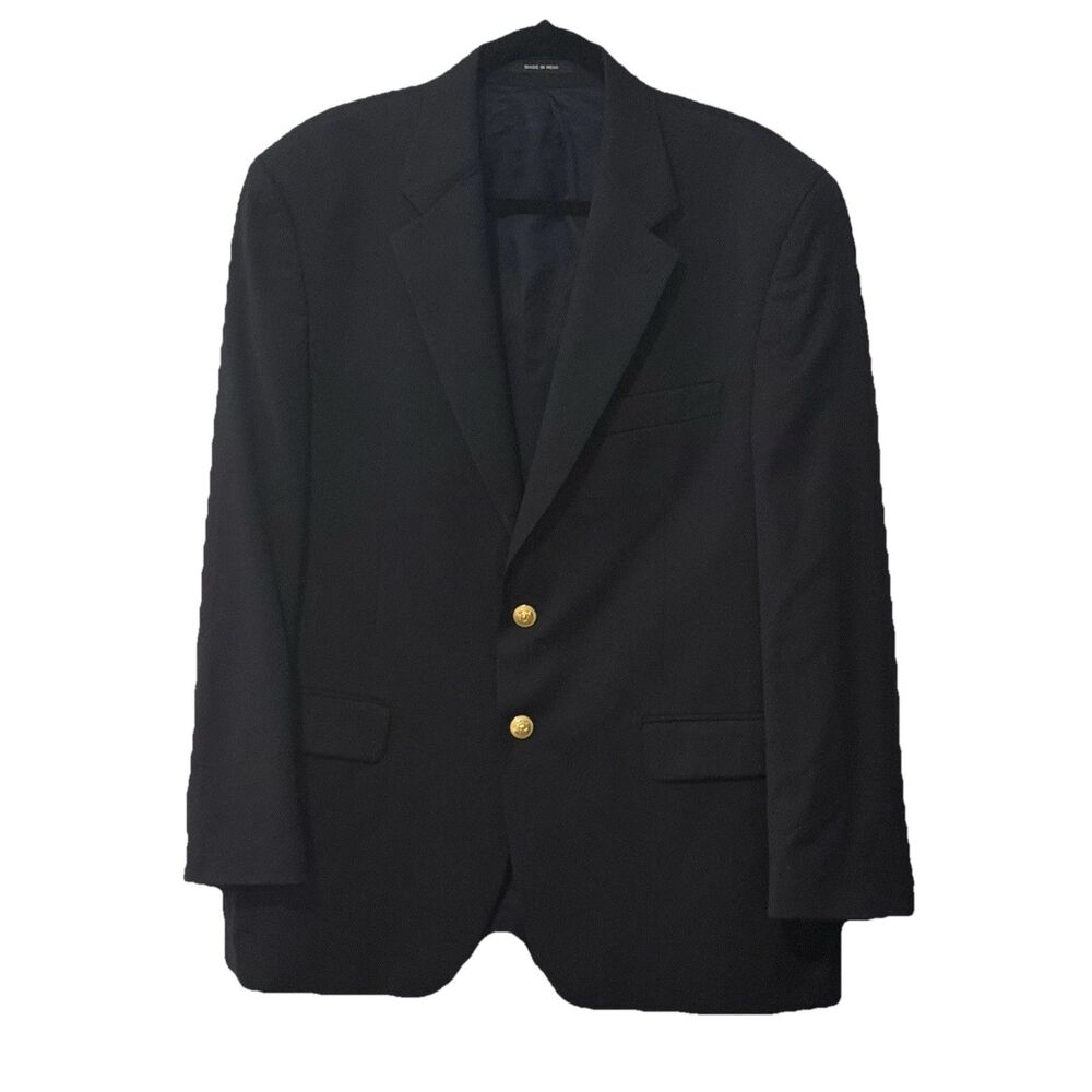 Chaps 42R Navy Wool Blazer Men’s 2 Button Gold Crest Buttons Classic Sport Coat